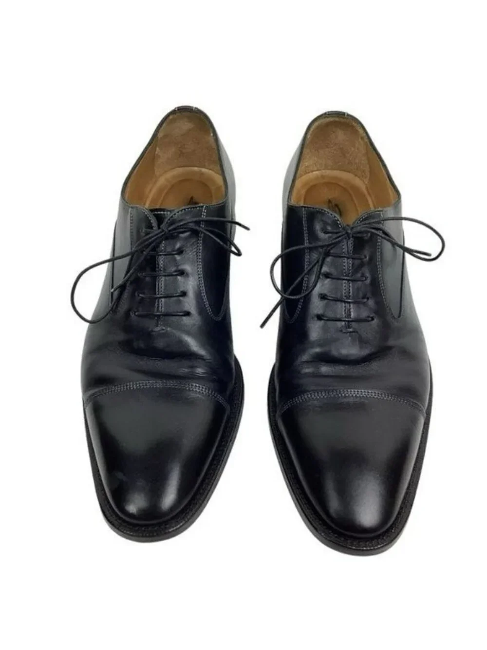 Santoni Darian Mens 9.5 D Cap Toe Oxford Leather Dress Shoe Black Style #751511